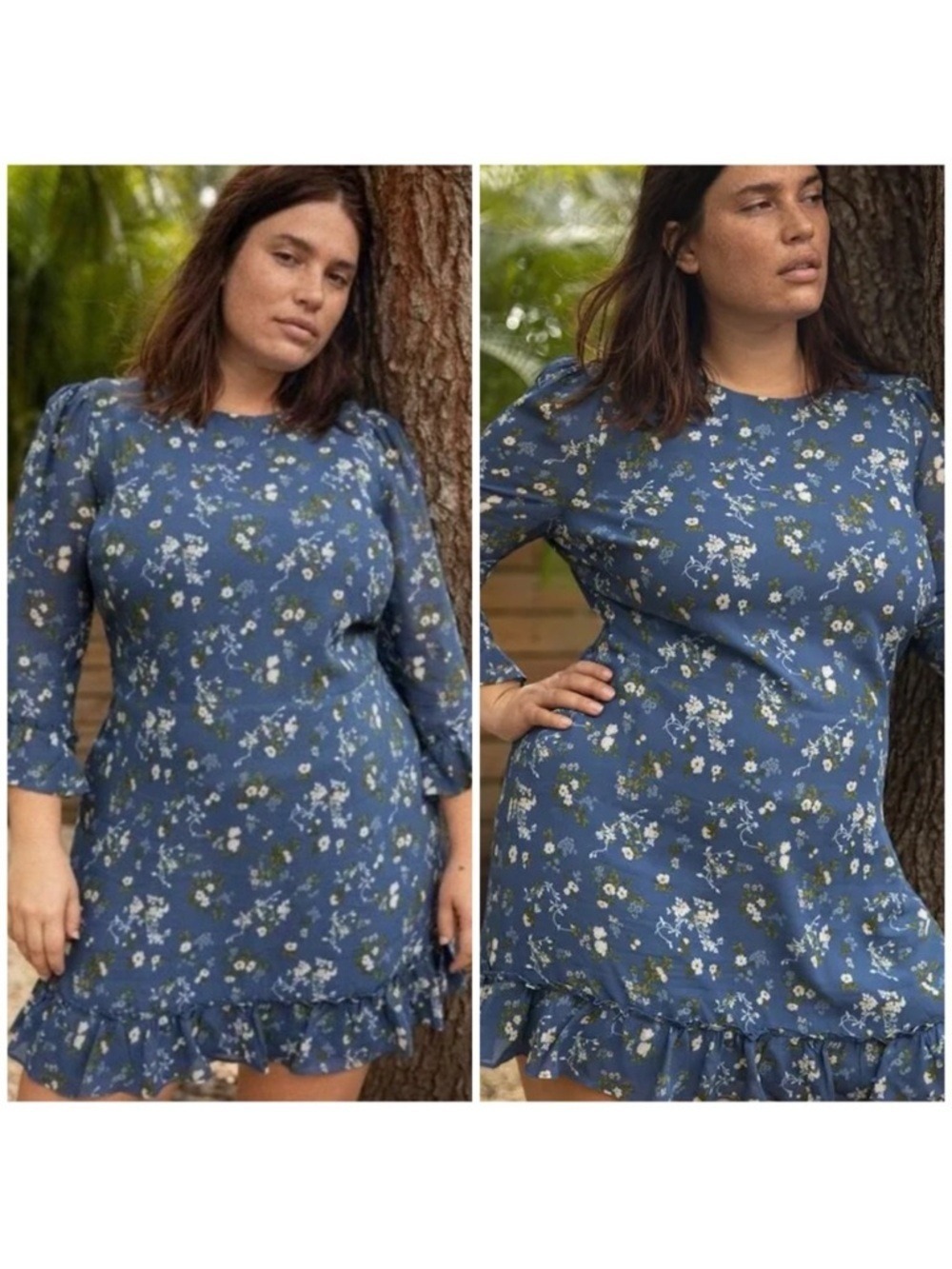 Reformation Doutzen Floral Ruffle Mini Dress in Avery Blue